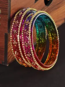 LAVAZZA Set Of 2 Zircon Diamond & Beads Work Glass Bangles