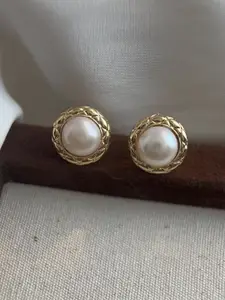 KRENOZ Gold-Plated Pearls Beaded Circular Shaped Studs