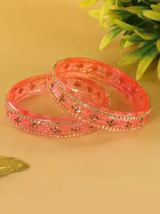 LAVAZZA Set Of 2 Zircon Diamonds & Crystals Studded Glass Bangles