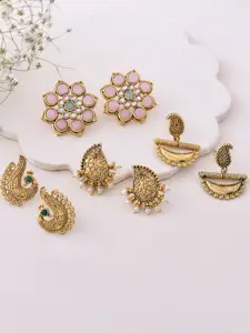 DASTOOR Set Of 4 Studs Paisley Shaped Earrings
