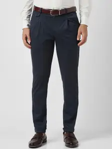 V Dot Men Slim Fit Mid-Rise Pleated Trousers