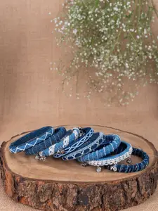 Taasha Craft Harmony Set Of 8 Ghungroo Studded & Beaded Denim Bangles