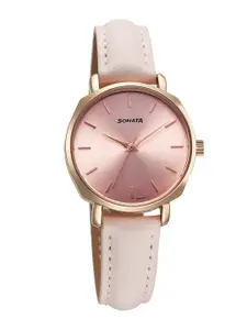 Sonata Eternia Women Brass Dial & Leather Straps Analogue Watch 87087WL02