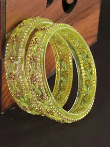 LAVAZZA Set Of 2 Zircon Diamonds & Crystals Studded Glass Bangles