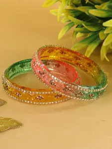 LAVAZZA Set Of 2 Zircon Diamonds & Crystals Studded Glass Bangles