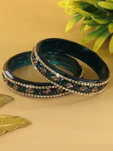 LAVAZZA Set Of 2 Zircon Diamonds & Crystals Studded Glass Bangles