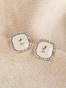KRENOZ Gold-Plated Crystal Studded Square Shaped Studs