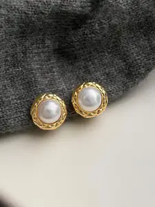 KRENOZ Gold-Plated Pearls Beaded Circular Shaped Studs