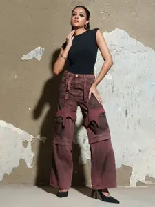 FREAKINS Women Straight Fit High-Rise Denim Utility Cargo Jeans