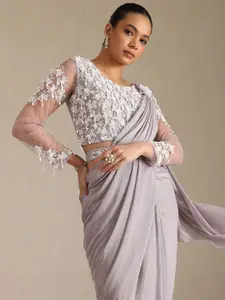 Soch Women Solid Beads and Stones Nylon Ready to Wear Sarees