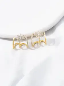 KRENOZ Gold-Plated Cubic Zirconia Studded Floral Shaped Studs