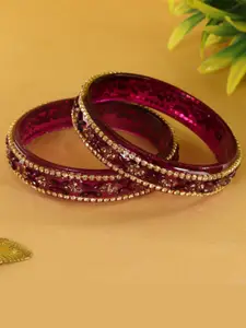 LAVAZZA Set Of 2 Zircon Diamond & Beads Work Glass Bangles