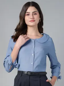 Hancock Women Solid Chambray Peter Pan Collar Pure Cotton Formal Shirt