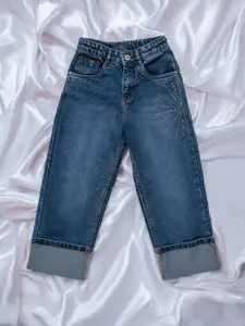 Purple United Kids Girls Wide Leg Mid-Rise Low Distress Light Fade Jeans