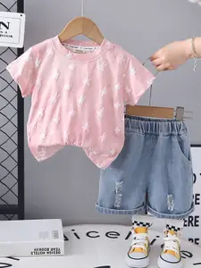 INCLUD Girls Printed T-shirt with Shorts