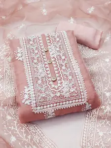 Peachmode Floral Embroidered Organza Unstitched Dress Material