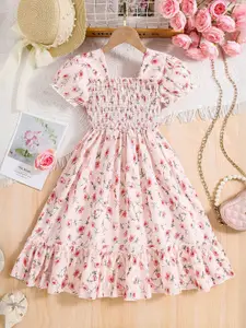 INCLUD Girls Floral Printed Fit & Flare Knee Length Dress