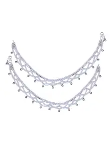 Vighnaharta Rhodium-Plated Artificial Stones Studded Anklets