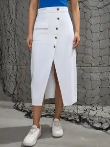 SASSAFRAS Front Button Wrap Midi Skirt