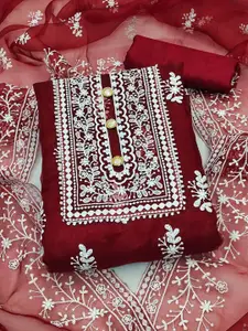 Peachmode Floral Embroidered Embellished Organza Unstitched Dress Material