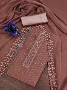 Peachmode Floral Embroidered Sequinned Silk Georgette Unstitched Dress Material