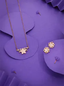 Anouk Rose Gold Plated Floral Shape Pendant Set