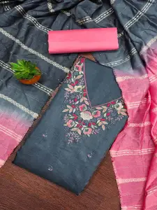 Peachmode Floral Embroidered Thread Work Unstitched Dress Material