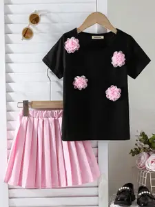 INCLUD Girls Self Design T-shirt With Skirt