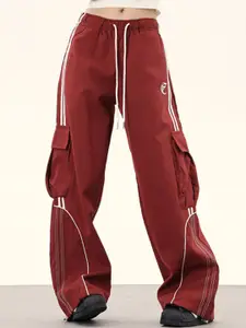 The Roadster Lifestyle Co Women Striped Mid Rise Track Pants