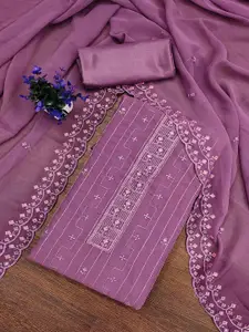 Peachmode Sequinned Embroidered Silk Georgette Unstitched Dress Material