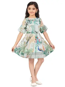 Hunny Bunny Girl Floral Print Bell Sleeve Fit & Flare Dress
