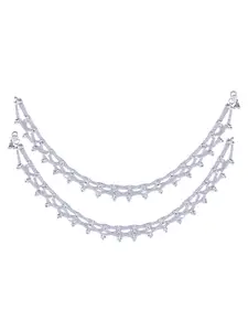 Vighnaharta Rhodium-Plated Artificial Stones Studded Anklets