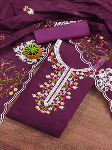 Peachmode Floral Embroidered Thread Work Unstitched Dress Material