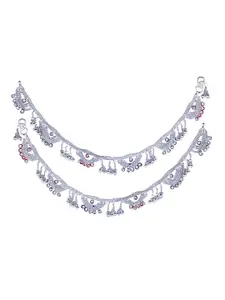 Vighnaharta Rhodium-Plated Artificial Stones Studded Anklets