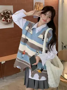 KPOP Women Striped Pullover