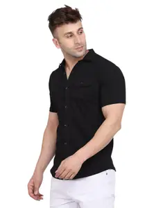 BEYOU FASHION Men Solid Spread Collar Cotton Casual Shirt