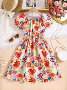 INCLUD Girls Print Puff Sleeve Fit & Flare Dress