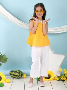 Sangria Girls Ethnic Motifs Printed Pure Cotton Top With Trousers