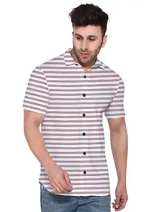 BEYOU FASHION Men Horizontal Striped Spread Collar Cotton Casual Shirt