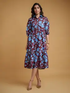The Roadster Lifestyle Co Women Floral Printed Layered Midi Length Dresses