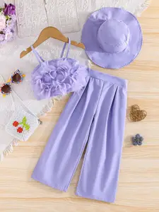 INCLUD Girls Self Design Shoulder Straps Top With Trousers