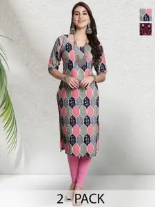 Anouk Rustic Selection Of 2 Women Floral Printed Daily Straight Kurtas