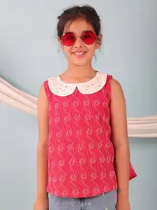 Sangria Girls Self Design Peter Pan Collar Top
