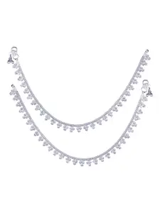 Vighnaharta Rhodium-Plated Artificial Stones Studded Anklets
