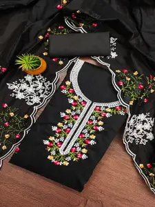 Peachmode Floral Embroidered Chanderi Cotton Unstitched Dress Material