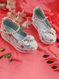 BAESD Girls Blue & White Party Synthetic Leather Flatform Pumps