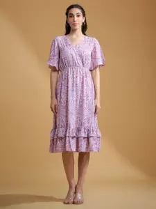 Roadster Women Abstract Printed Layered Fit and Flare Knee Length Dresses