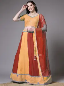 Utsav Fashion Geometric Embroidered Sequinned Ready to Wear Lehenga & Blouse With Dupatta