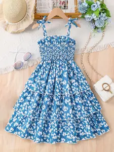 INCLUD Girl Floral Print Fit & Flare Smocked Casual Dress