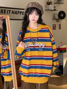 KPOP Women Striped Pullover